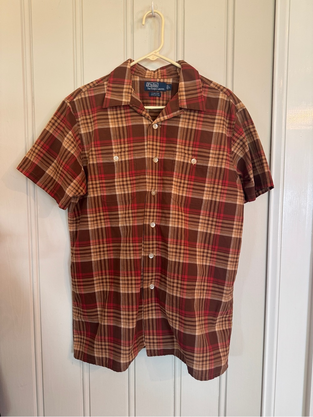 Ralph Lauren Brown and Red Plaid Short-Sleeve Button-Down Shirt